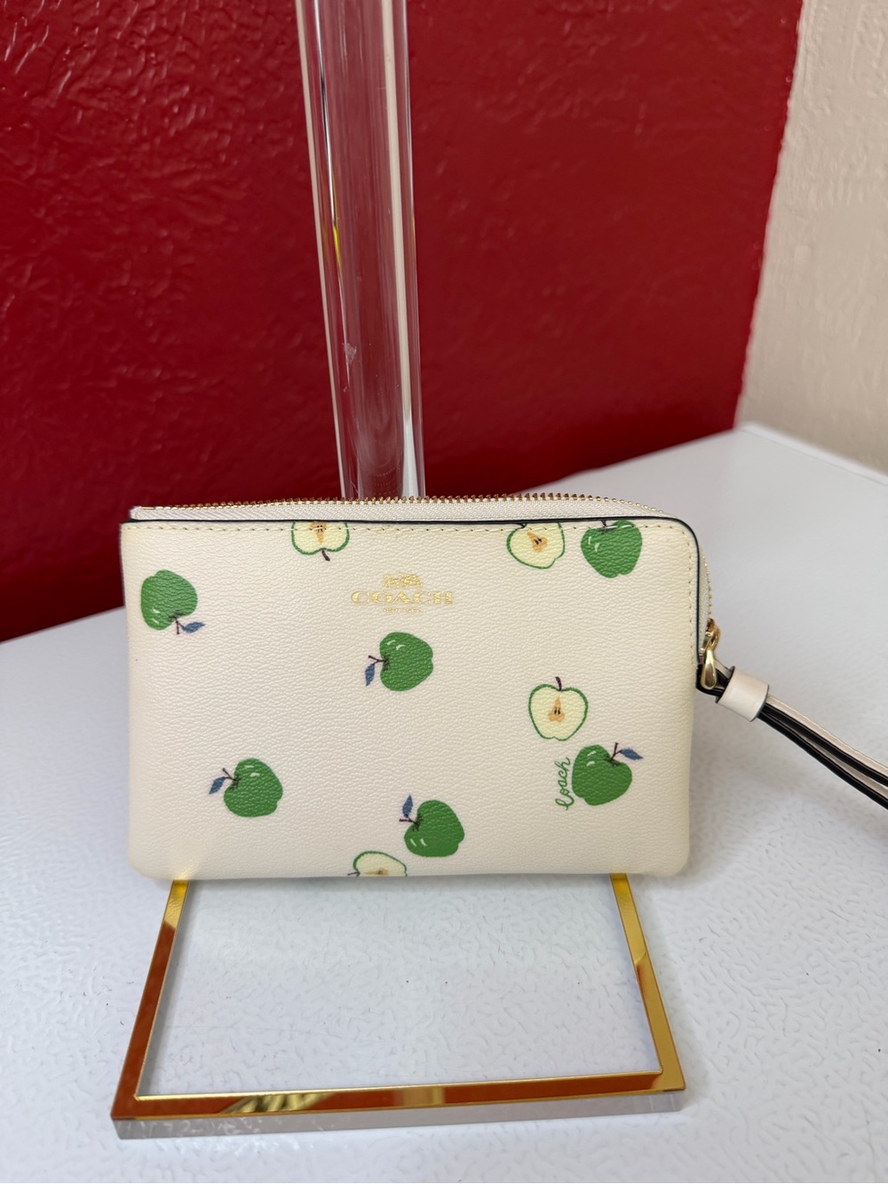 Coach Cream Wristlet with Green Apple Print
